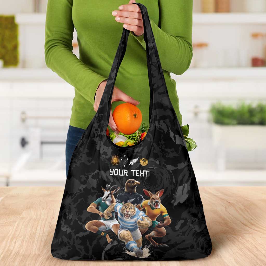 Custom Rugby Southern Hemisphere Grocery Bag Argentina AUNZ South Africa Mascot Black - Polynesian Pride