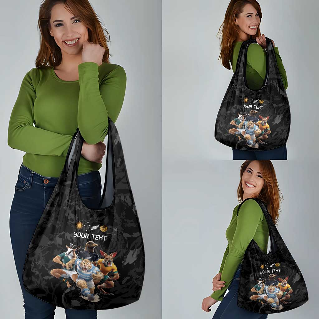 Custom Rugby Southern Hemisphere Grocery Bag Argentina AUNZ South Africa Mascot Black - Polynesian Pride