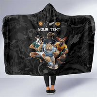 Custom Rugby Southern Hemisphere Hooded Blanket Argentina AUNZ South Africa Mascot Black - Polynesian Pride