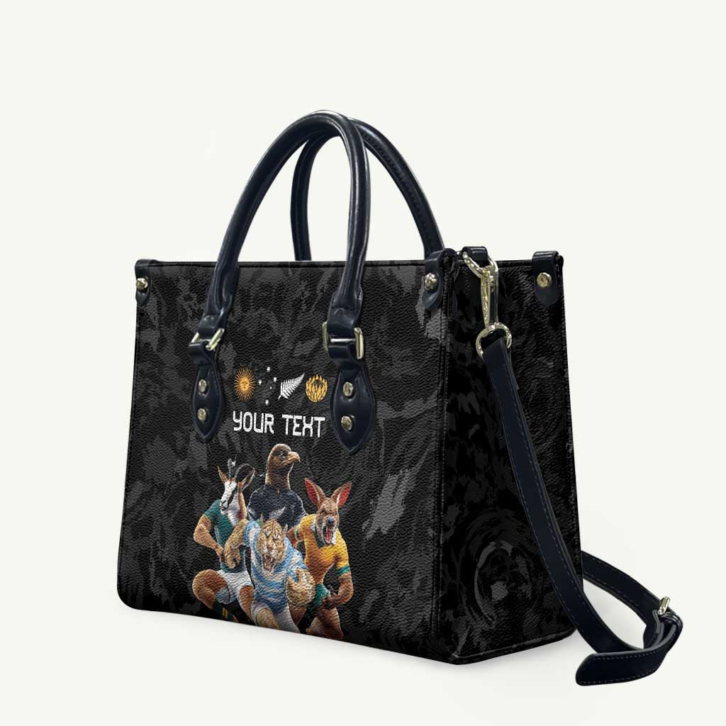 Custom Rugby Southern Hemisphere Leather Bag Argentina AUNZ South Africa Mascot Black LT9 Black - Polynesian Pride