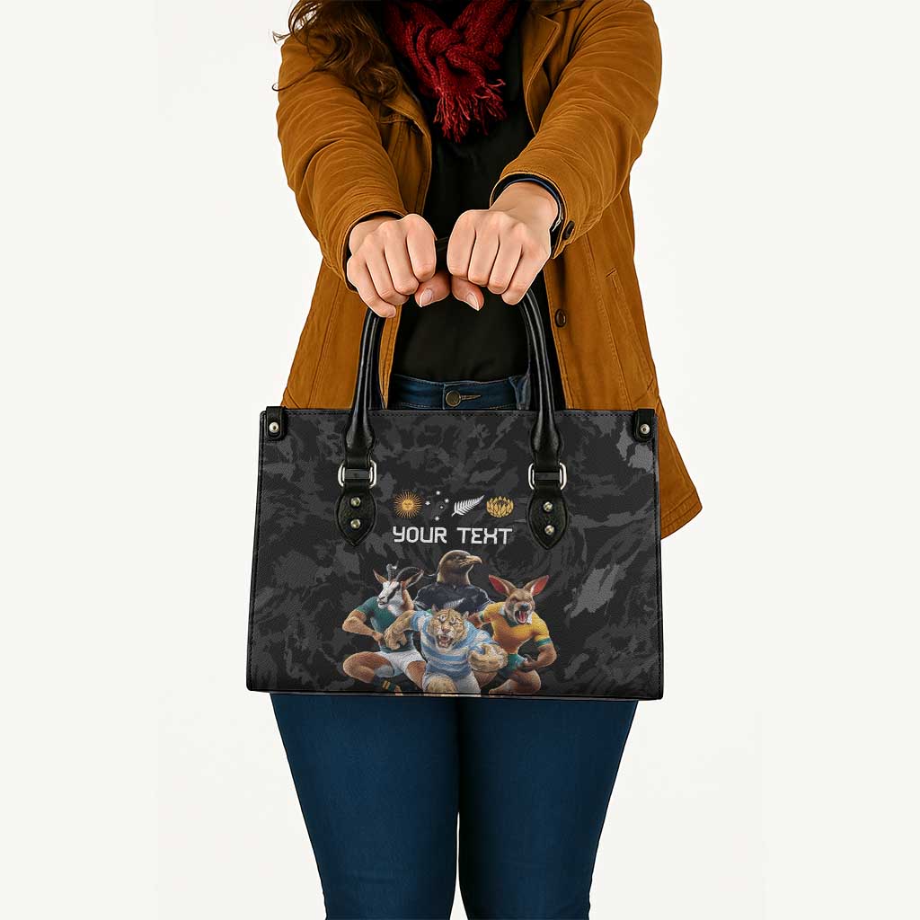 Custom Rugby Southern Hemisphere Leather Bag Argentina AUNZ South Africa Mascot Black LT9 - Polynesian Pride