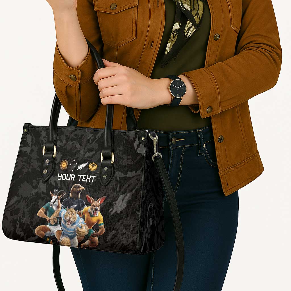 Custom Rugby Southern Hemisphere Leather Bag Argentina AUNZ South Africa Mascot Black LT9 - Polynesian Pride