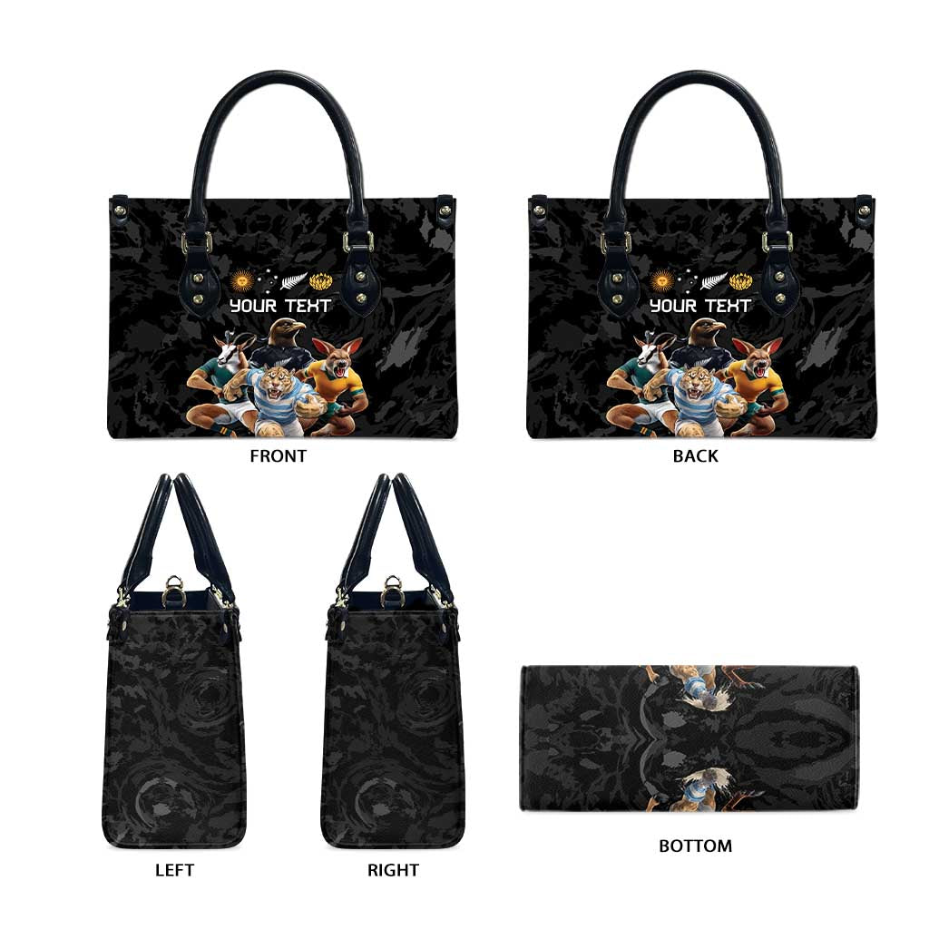 Custom Rugby Southern Hemisphere Leather Bag Argentina AUNZ South Africa Mascot Black LT9 - Polynesian Pride