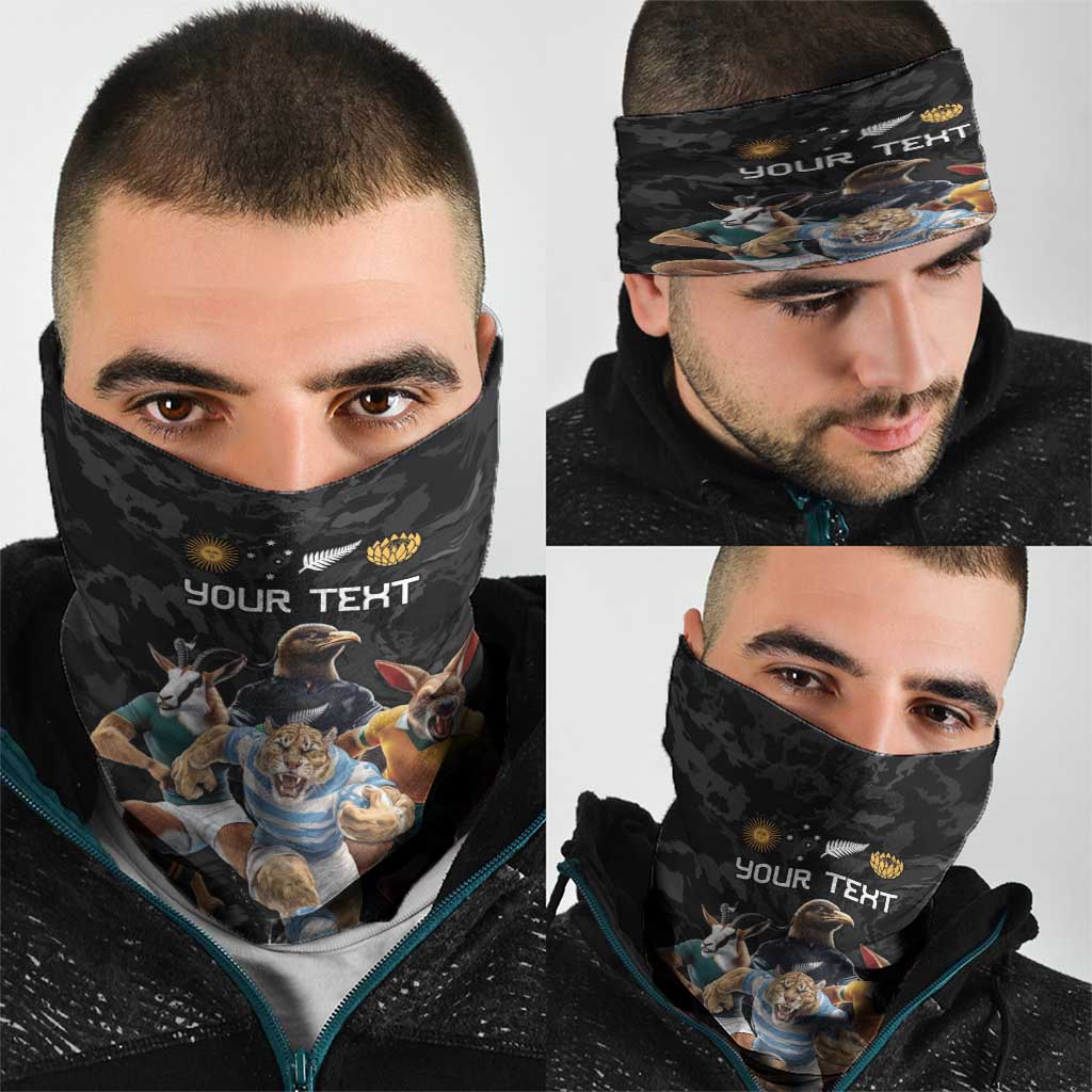 Custom Rugby Southern Hemisphere Neck Gaiter Argentina AUNZ South Africa Mascot Black - Polynesian Pride