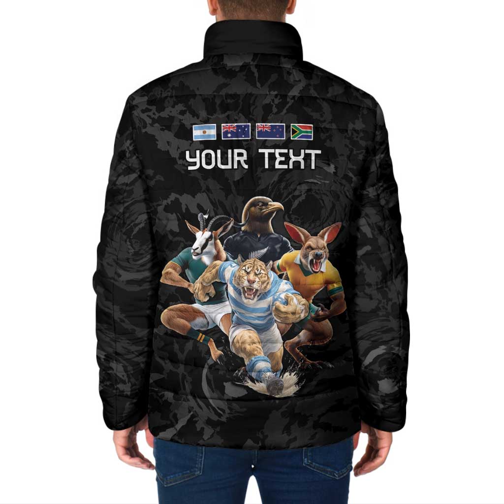 Custom Rugby Southern Hemisphere Padded Jacket Argentina AUNZ South Africa Mascot Black - Polynesian Pride