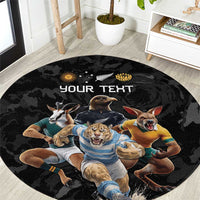 Custom Rugby Southern Hemisphere Round Carpet Argentina AUNZ South Africa Mascot Black LT9 Black - Polynesian Pride