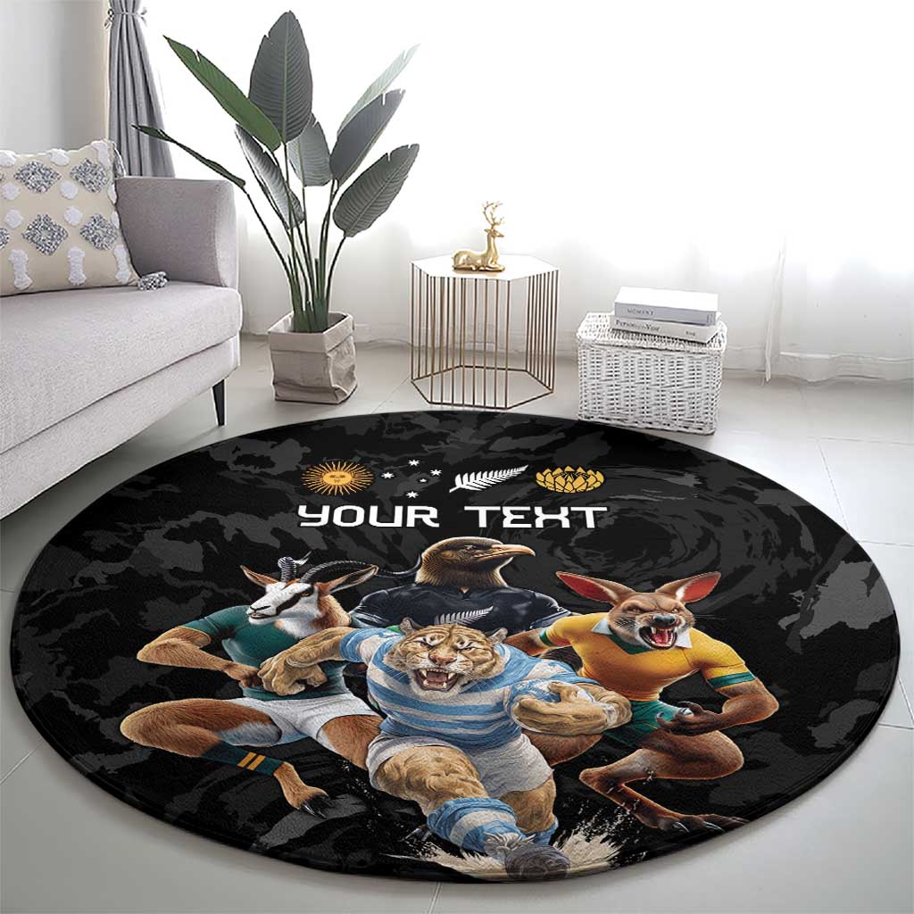 Custom Rugby Southern Hemisphere Round Carpet Argentina AUNZ South Africa Mascot Black LT9 - Polynesian Pride