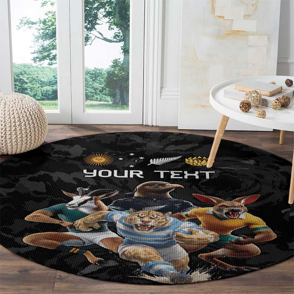 Custom Rugby Southern Hemisphere Round Carpet Argentina AUNZ South Africa Mascot Black LT9 - Polynesian Pride