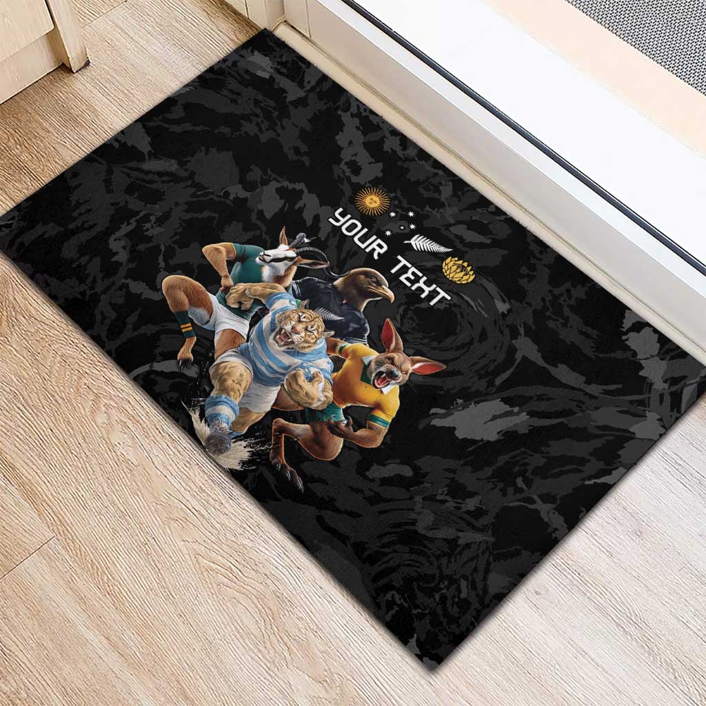 Custom Rugby Southern Hemisphere Rubber Doormat Argentina AUNZ South Africa Mascot Black - Polynesian Pride