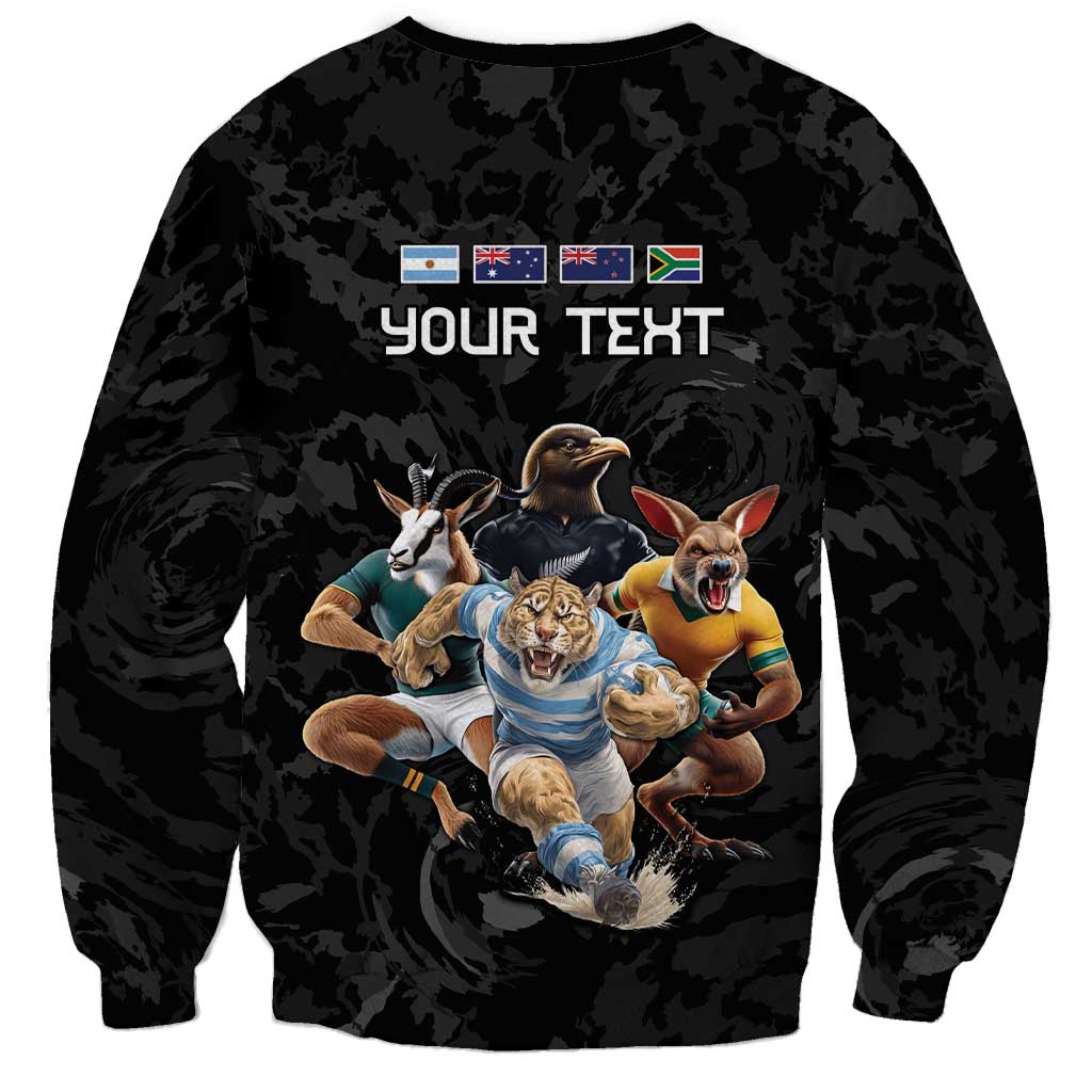 Custom Rugby Southern Hemisphere Sweatshirt Argentina AUNZ South Africa Mascot Black - Polynesian Pride