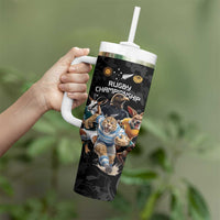 Custom Rugby Southern Hemisphere Tumbler With Handle Argentina AUNZ South Africa Mascot Black - Polynesian Pride
