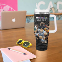 Custom Rugby Southern Hemisphere Tumbler With Handle Argentina AUNZ South Africa Mascot Black - Polynesian Pride
