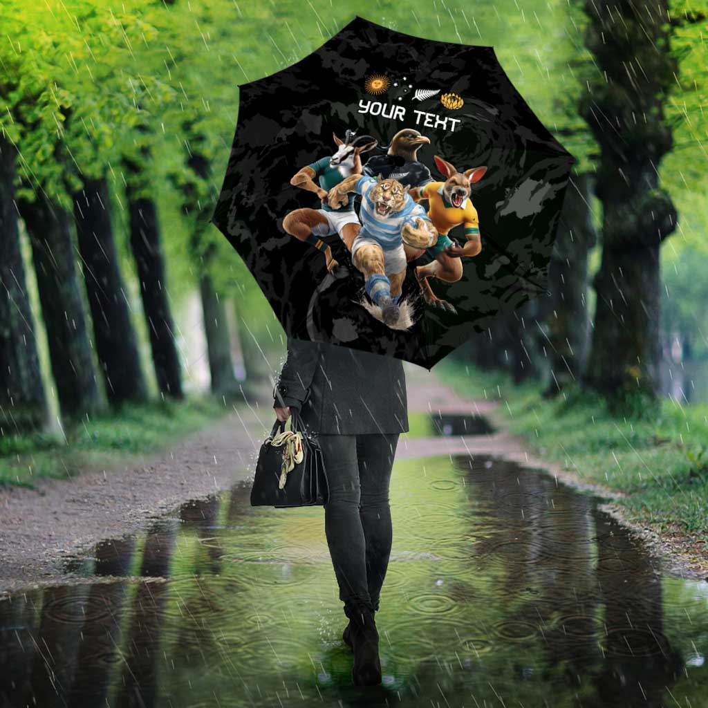 Custom Rugby Southern Hemisphere Umbrella Argentina AUNZ South Africa Mascot Black LT9 - Polynesian Pride