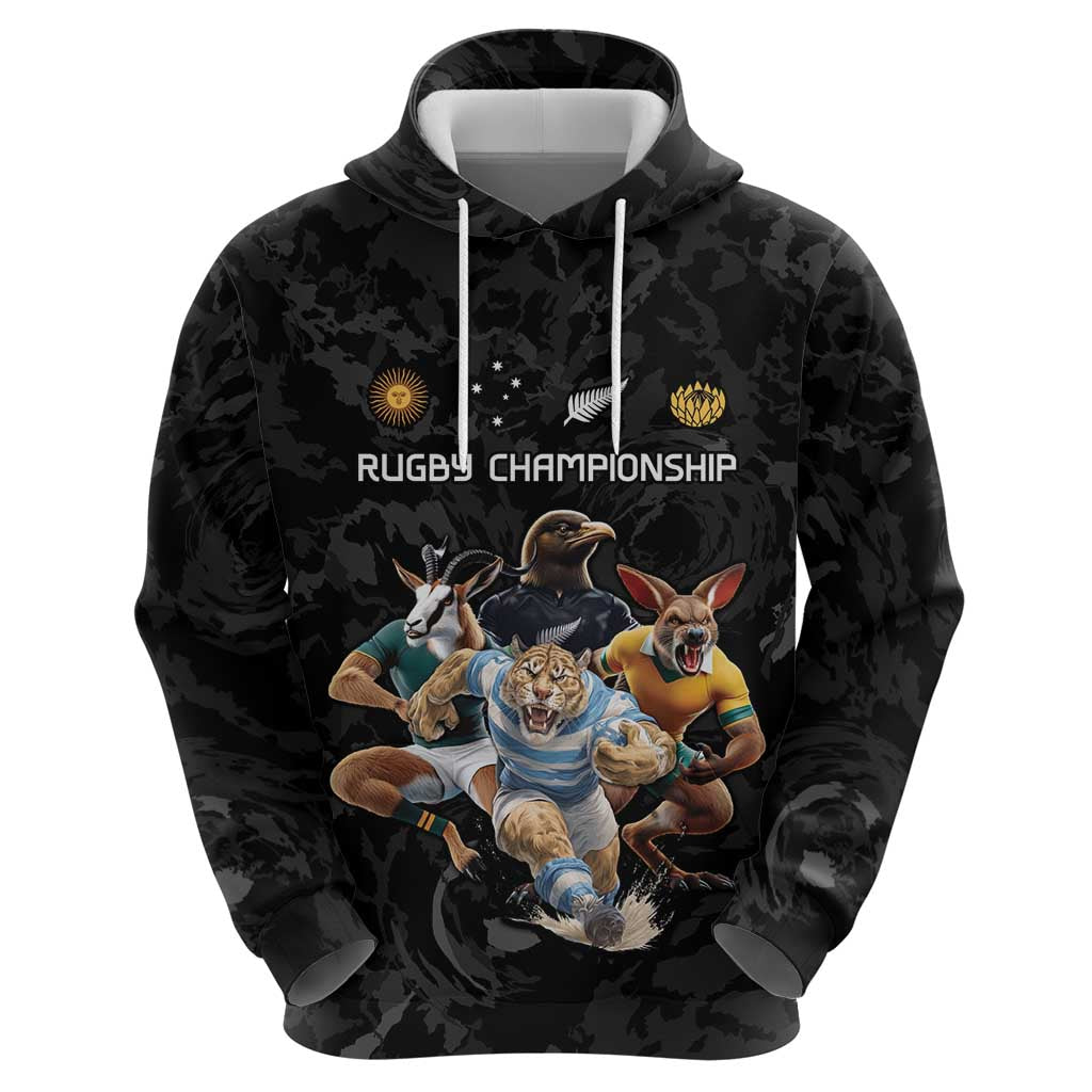 Custom Rugby Southern Hemisphere Zip Hoodie Argentina AUNZ South Africa Mascot Black - Polynesian Pride