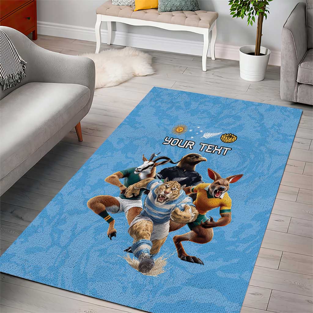 Custom Rugby Southern Hemisphere Area Rug Argentina AUNZ South Africa Mascot Blue - Polynesian Pride