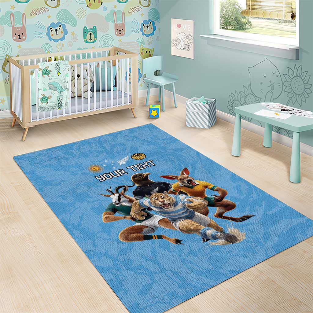 Custom Rugby Southern Hemisphere Area Rug Argentina AUNZ South Africa Mascot Blue - Polynesian Pride
