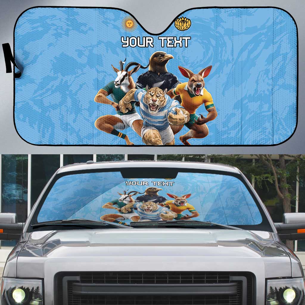 Custom Rugby Southern Hemisphere Auto Sun Shade Argentina AUNZ South Africa Mascot Blue - Polynesian Pride