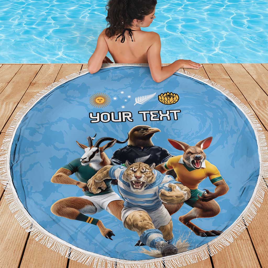 Custom Rugby Southern Hemisphere Beach Blanket Argentina AUNZ South Africa Mascot Blue - Polynesian Pride