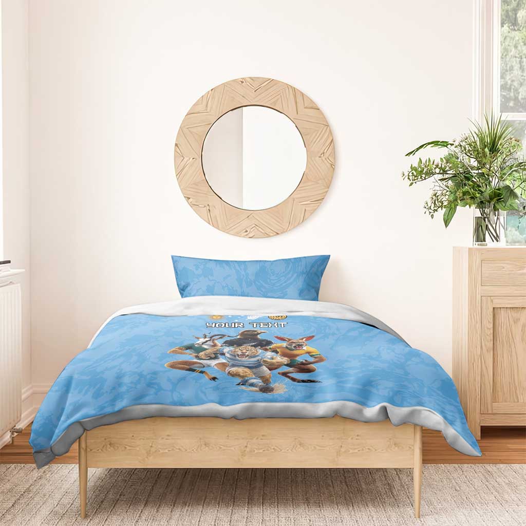 Custom Rugby Southern Hemisphere Bedding Set Argentina AUNZ South Africa Mascot Blue - Polynesian Pride