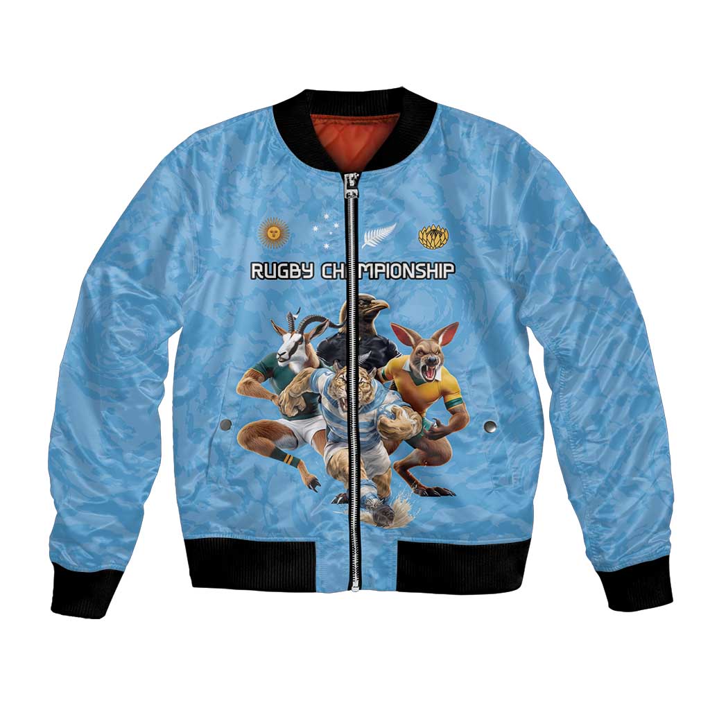 Custom Rugby Southern Hemisphere Bomber Jacket Argentina AUNZ South Africa Mascot Blue - Polynesian Pride