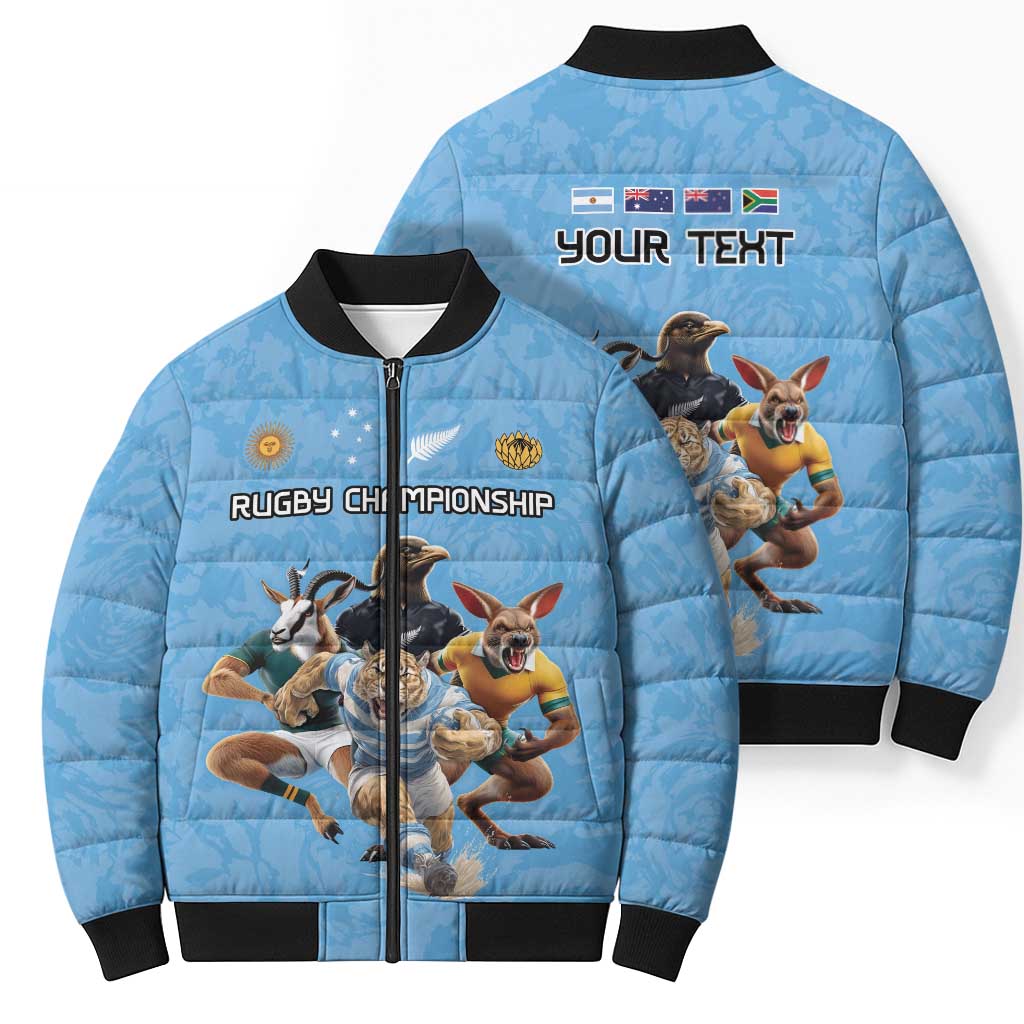 Custom Rugby Southern Hemisphere Bomber Puffer Jacket Argentina AUNZ South Africa Mascot Blue - Polynesian Pride