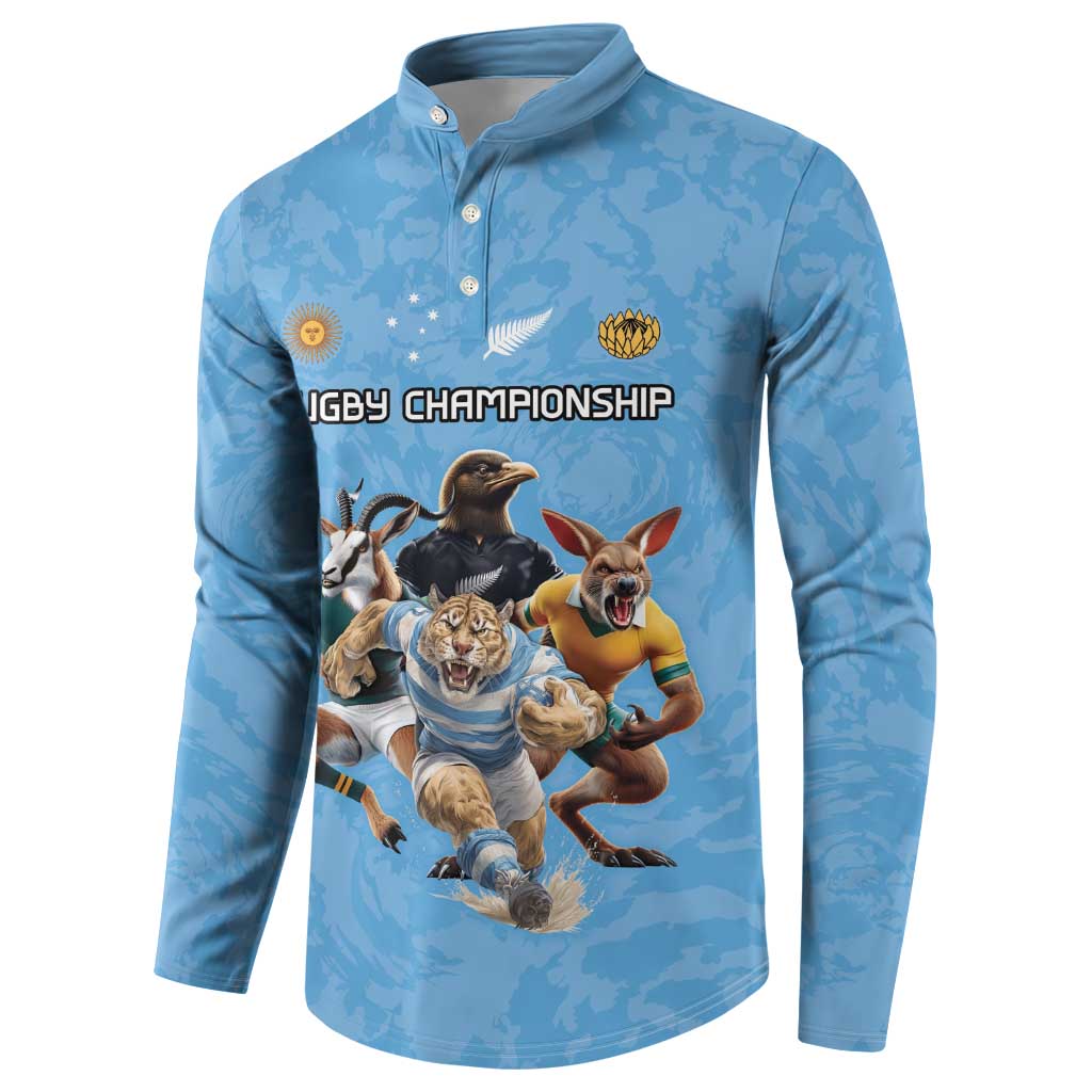 Custom Rugby Southern Hemisphere Button Sweatshirt Argentina AUNZ South Africa Mascot Blue - Polynesian Pride