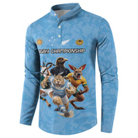 Custom Rugby Southern Hemisphere Button Sweatshirt Argentina AUNZ South Africa Mascot Blue - Polynesian Pride