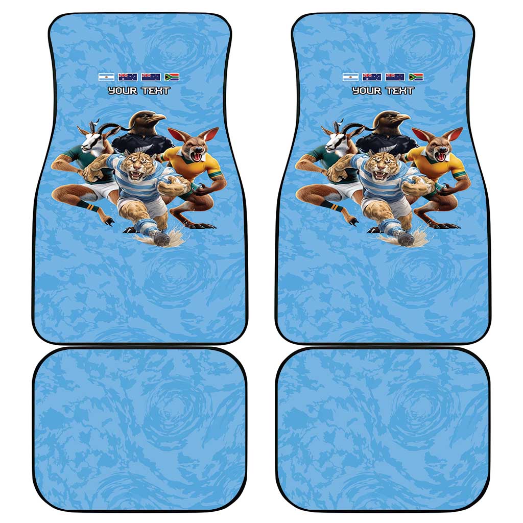 Custom Rugby Southern Hemisphere Car Mats Argentina AUNZ South Africa Mascot Blue - Polynesian Pride