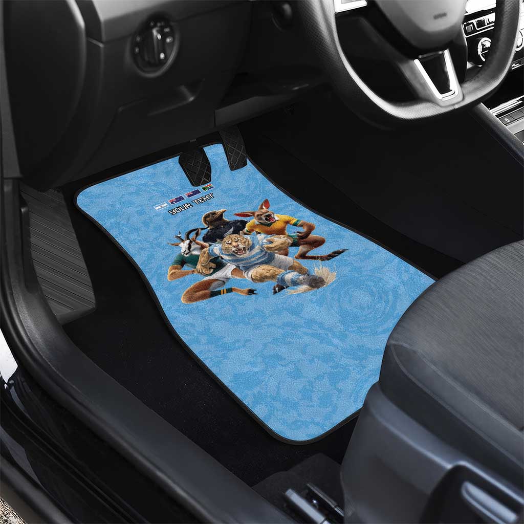 Custom Rugby Southern Hemisphere Car Mats Argentina AUNZ South Africa Mascot Blue - Polynesian Pride