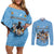 Custom Rugby Southern Hemisphere Couples Matching Off Shoulder Short Dress and Long Sleeve Button Shirt Argentina AUNZ South Africa Mascot Blue - Polynesian Pride