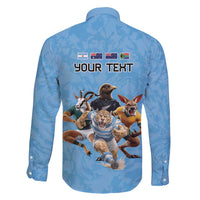 Custom Rugby Southern Hemisphere Family Matching Long Sleeve Bodycon Dress and Hawaiian Shirt Argentina AUNZ South Africa Mascot Blue - Polynesian Pride