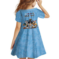 Custom Rugby Southern Hemisphere Family Matching Off Shoulder Short Dress and Hawaiian Shirt Argentina AUNZ South Africa Mascot Blue - Polynesian Pride