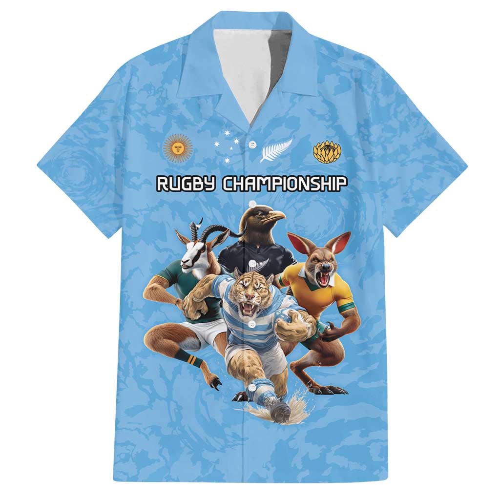 Custom Rugby Southern Hemisphere Family Matching Puletasi and Hawaiian Shirt Argentina AUNZ South Africa Mascot Blue - Polynesian Pride