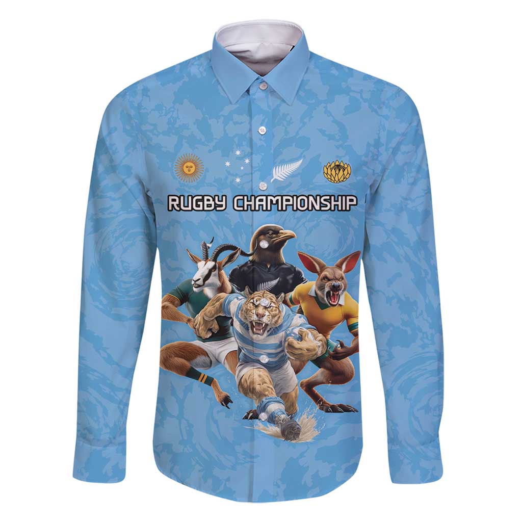 Custom Rugby Southern Hemisphere Family Matching Summer Maxi Dress and Hawaiian Shirt Argentina AUNZ South Africa Mascot Blue - Polynesian Pride