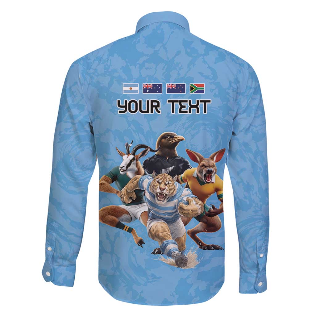 Custom Rugby Southern Hemisphere Family Matching Summer Maxi Dress and Hawaiian Shirt Argentina AUNZ South Africa Mascot Blue - Polynesian Pride