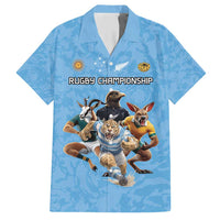 Custom Rugby Southern Hemisphere Hawaiian Shirt Argentina AUNZ South Africa Mascot Blue - Polynesian Pride
