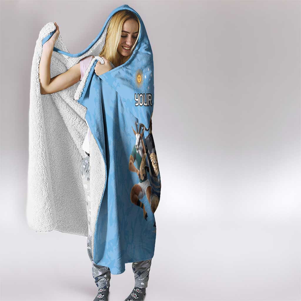 Custom Rugby Southern Hemisphere Hooded Blanket Argentina AUNZ South Africa Mascot Blue - Polynesian Pride
