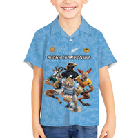 Custom Rugby Southern Hemisphere Kid Hawaiian Shirt Argentina AUNZ South Africa Mascot Blue - Polynesian Pride