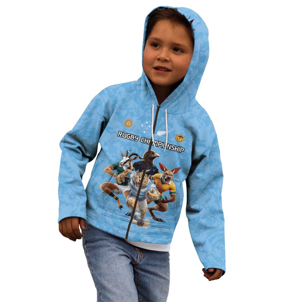 Custom Rugby Southern Hemisphere Kid Hoodie Argentina AUNZ South Africa Mascot Blue - Polynesian Pride