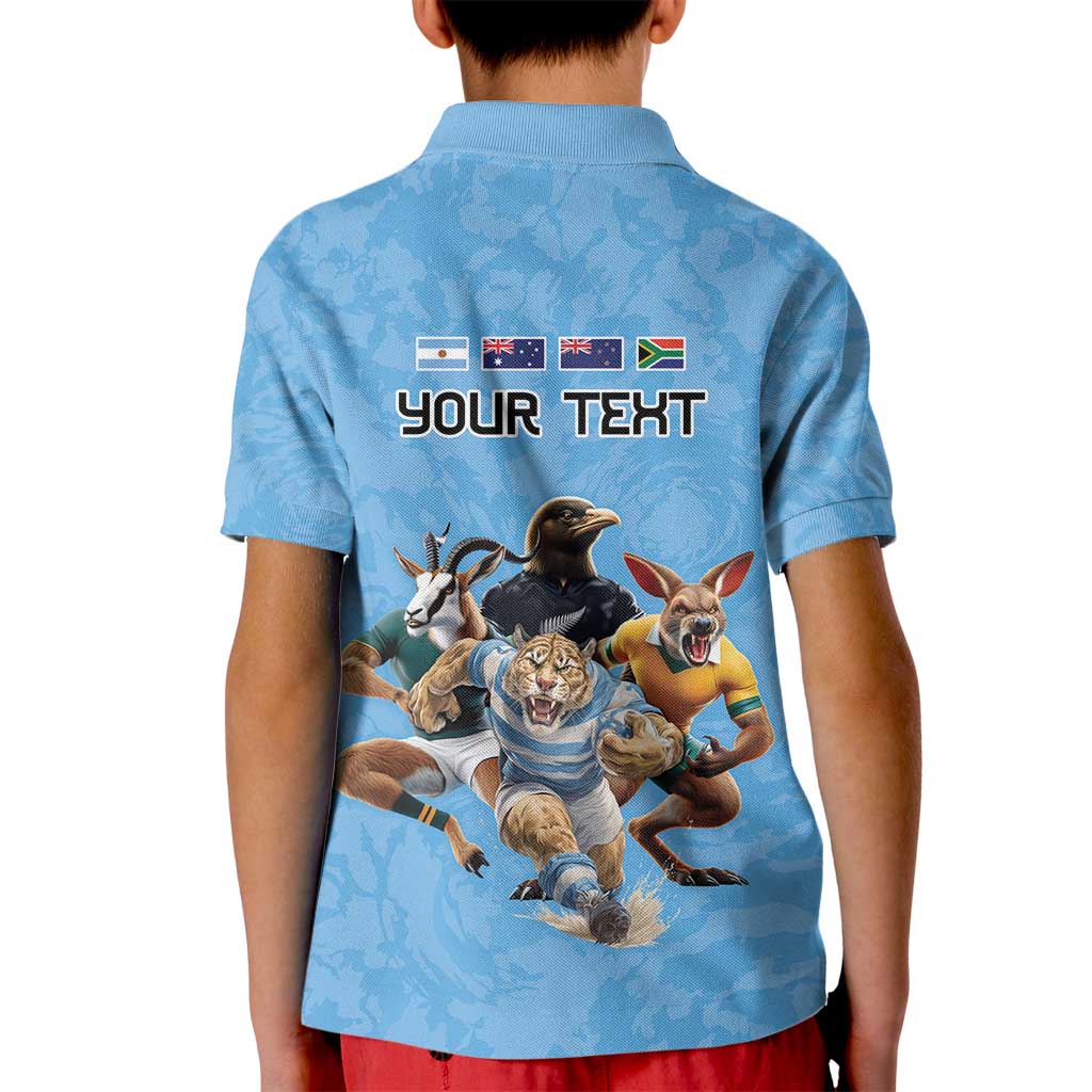 Custom Rugby Southern Hemisphere Kid Polo Shirt Argentina AUNZ South Africa Mascot Blue - Polynesian Pride