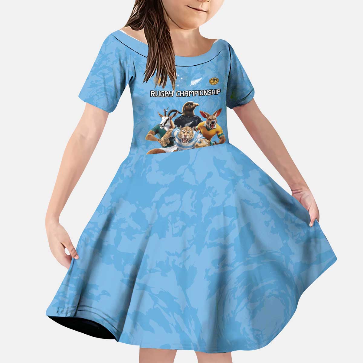 Custom Rugby Southern Hemisphere Kid Short Sleeve Dress Argentina AUNZ South Africa Mascot Blue - Polynesian Pride