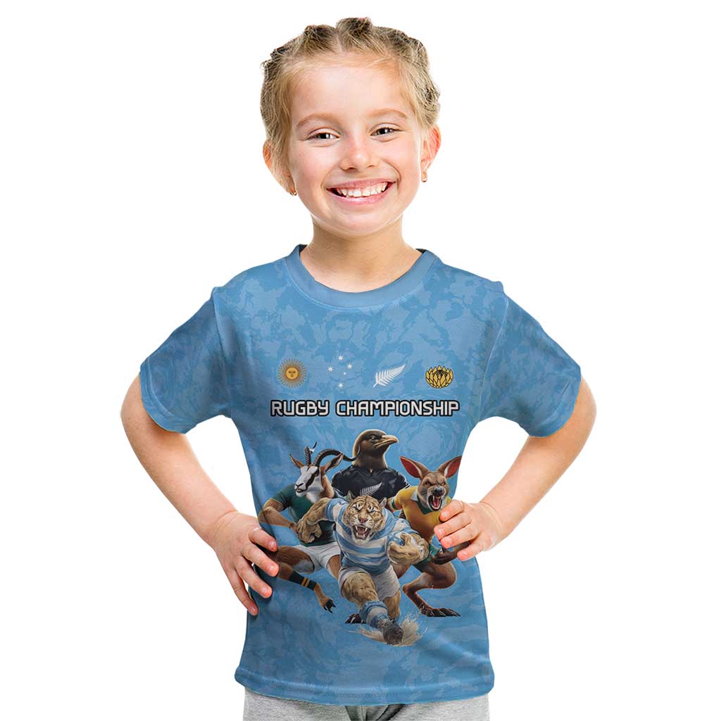 Custom Rugby Southern Hemisphere Kid T Shirt Argentina AUNZ South Africa Mascot Blue - Polynesian Pride