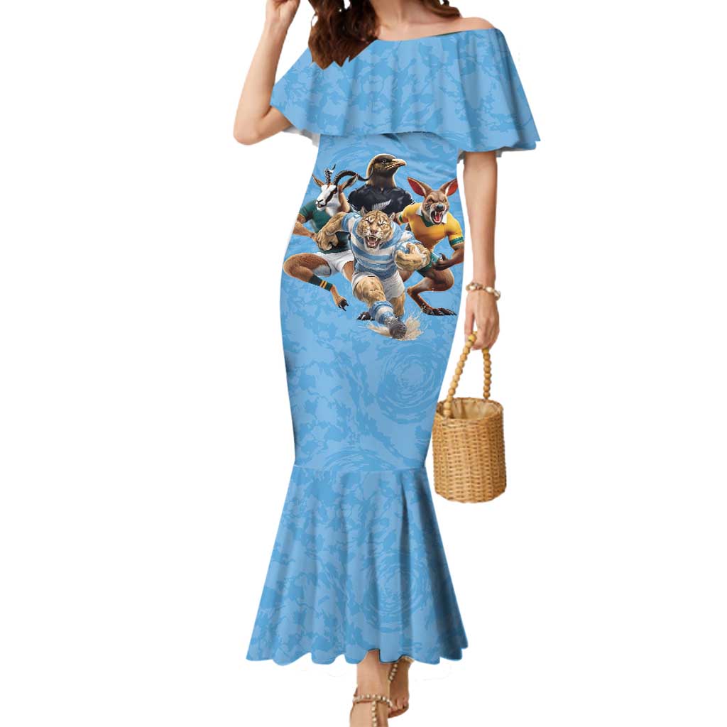 Custom Rugby Southern Hemisphere Mermaid Dress Argentina AUNZ South Africa Mascot Blue - Polynesian Pride