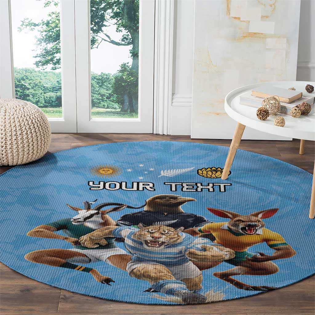 Custom Rugby Southern Hemisphere Round Carpet Argentina AUNZ South Africa Mascot Blue - Polynesian Pride