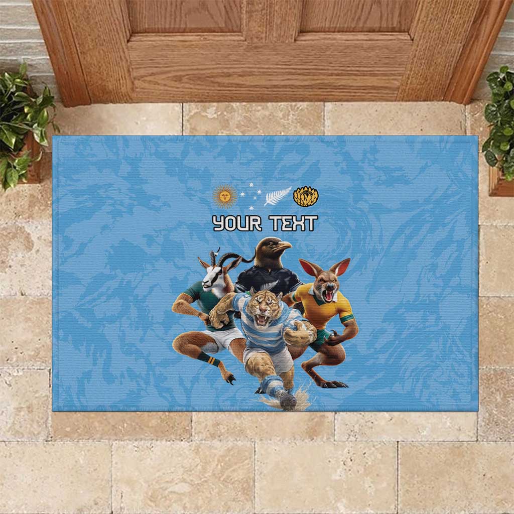 Custom Rugby Southern Hemisphere Rubber Doormat Argentina AUNZ South Africa Mascot Blue - Polynesian Pride