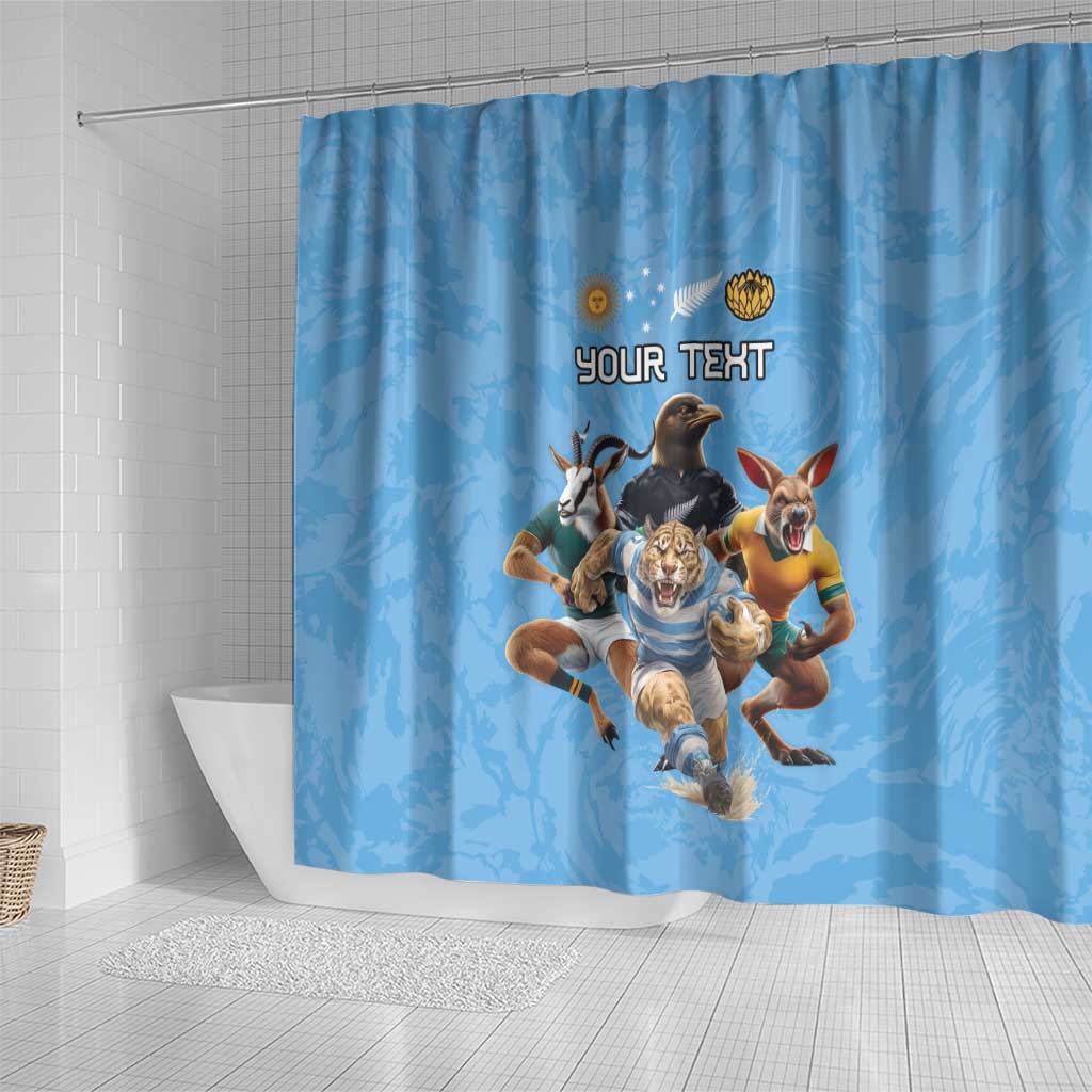 Custom Rugby Southern Hemisphere Shower Curtain Argentina AUNZ South Africa Mascot Blue - Polynesian Pride