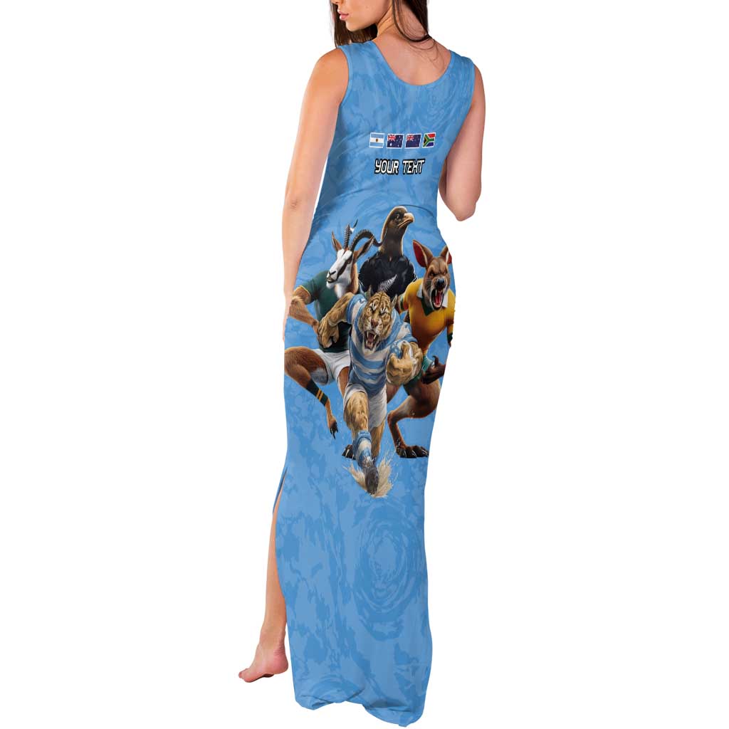 Custom Rugby Southern Hemisphere Tank Maxi Dress Argentina AUNZ South Africa Mascot Blue - Polynesian Pride