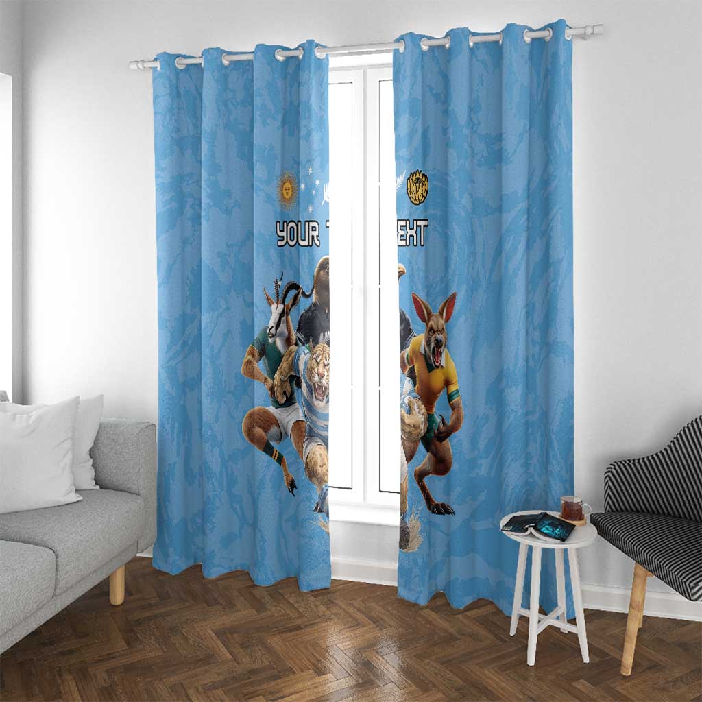 Custom Rugby Southern Hemisphere Window Curtain Argentina AUNZ South Africa Mascot Blue - Polynesian Pride