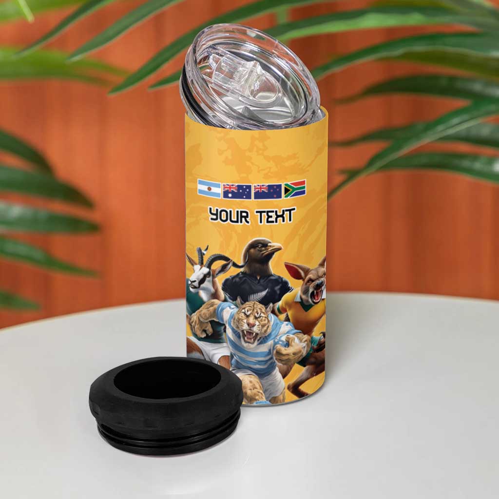 Custom Rugby Southern Hemisphere 4 in 1 Can Cooler Tumbler Argentina AUNZ South Africa Mascot Gold - Polynesian Pride