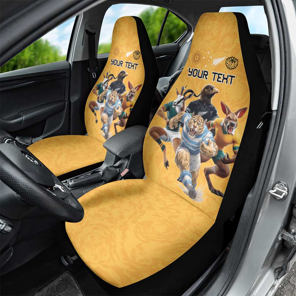 Custom Rugby Southern Hemisphere Car Seat Cover Argentina AUNZ South Africa Mascot Gold - Polynesian Pride